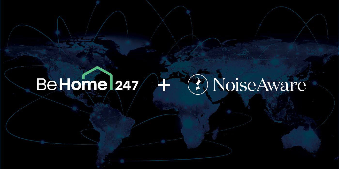 Hero image with BeHome247 and NoiseAware logos depicting software integration