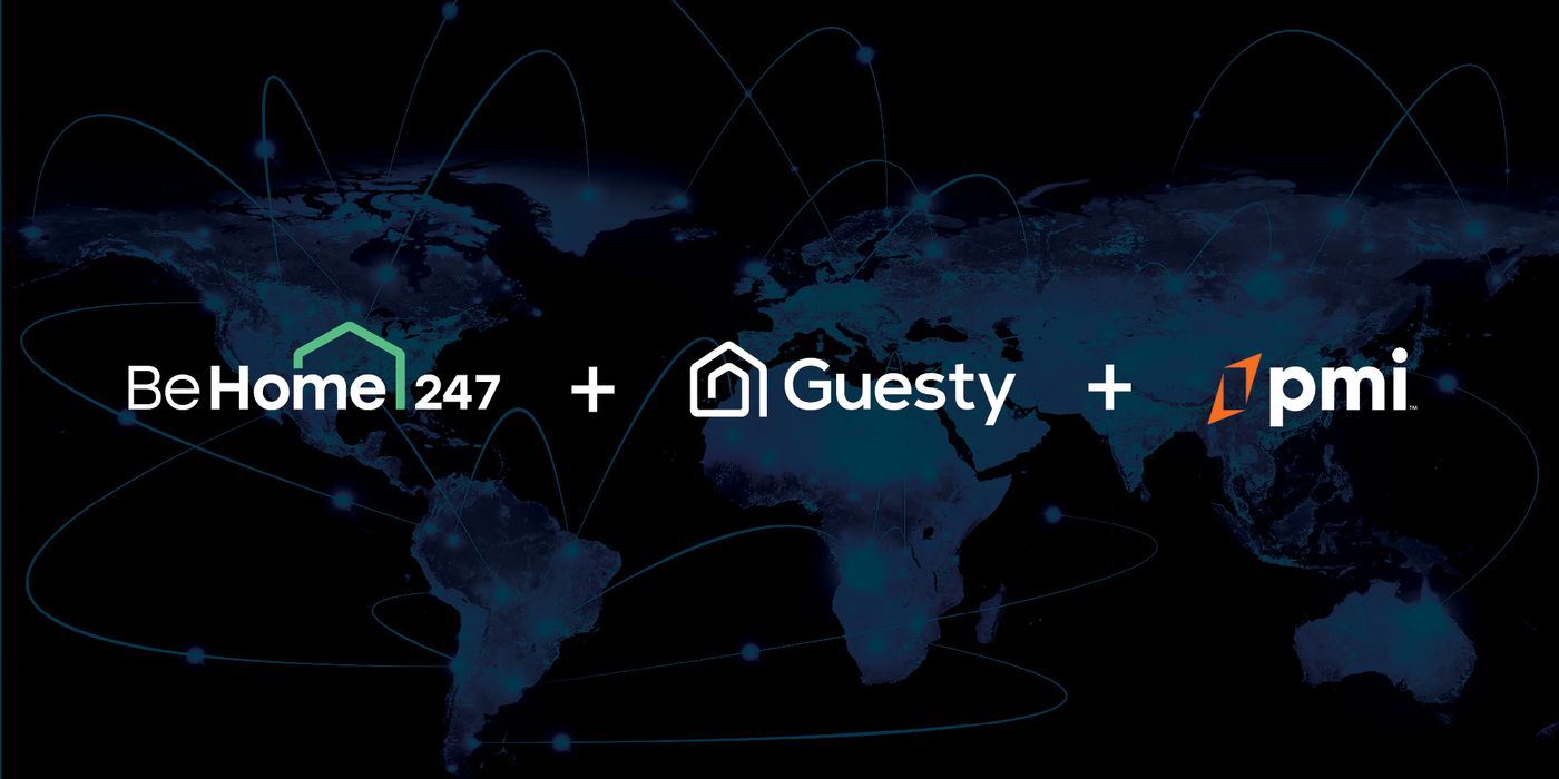 hero image with behome247, guesty, and pmi logos announcing partnership